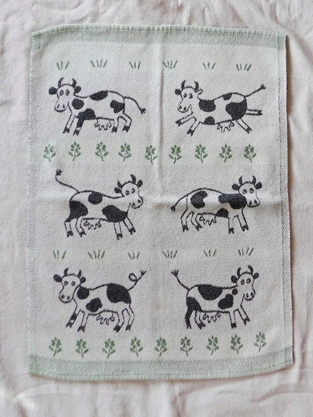 Set of three Ekelund Master Weavers Cotton Kitchen Towels – Cow, Frog and Owl